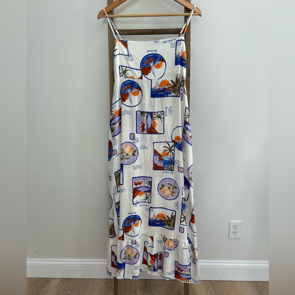 NWT Label Of Love Linen Blend La Dolce Vita Italian Postcard Dress Size Small